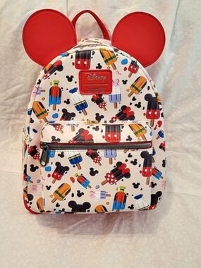 Loungefly Disney Mickey Mouse & Friends Popsicle Mini Backpack White & Red